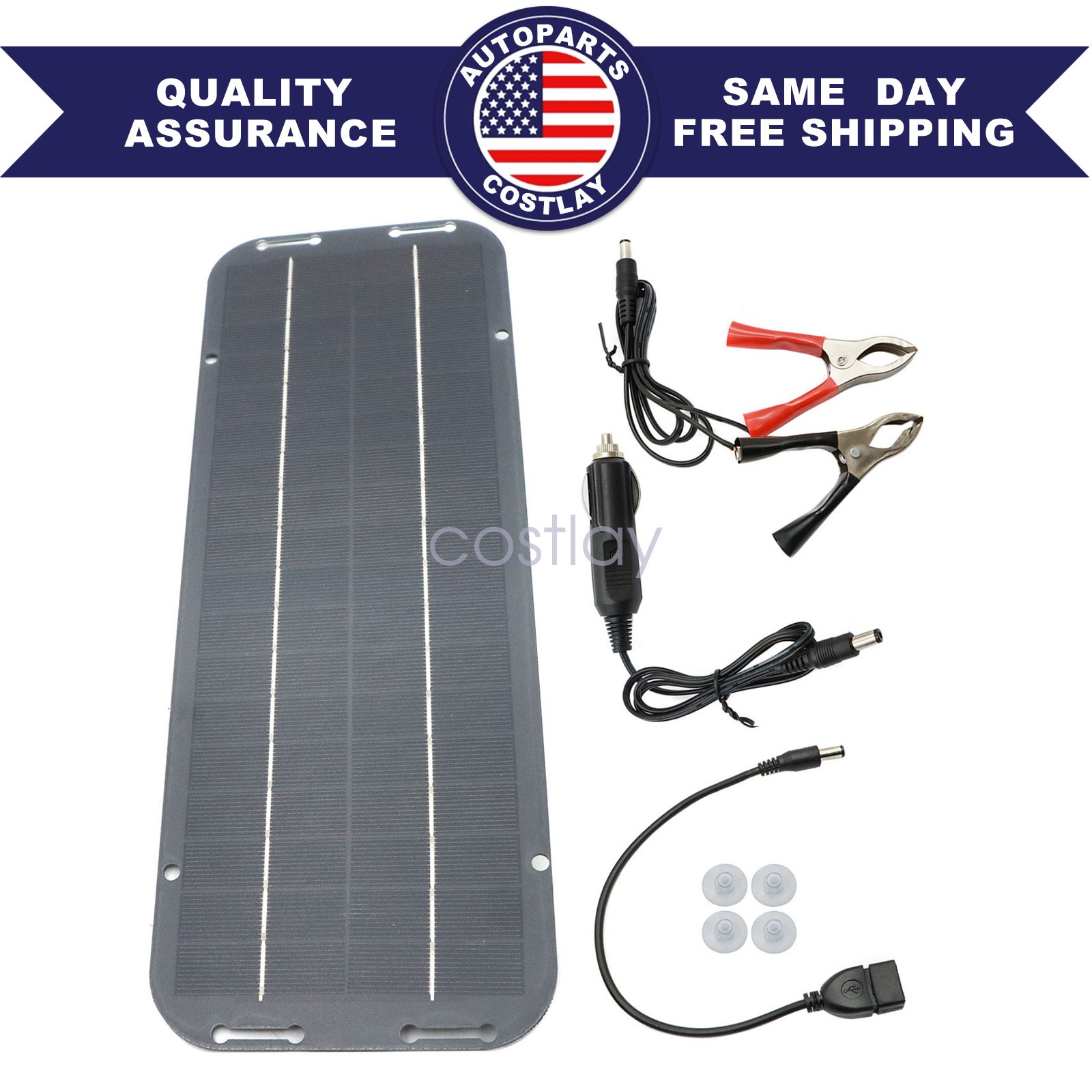 12V Trickle Charger 30W Solar Panel Battery Charger Kit Maintainer Boat Car RV
