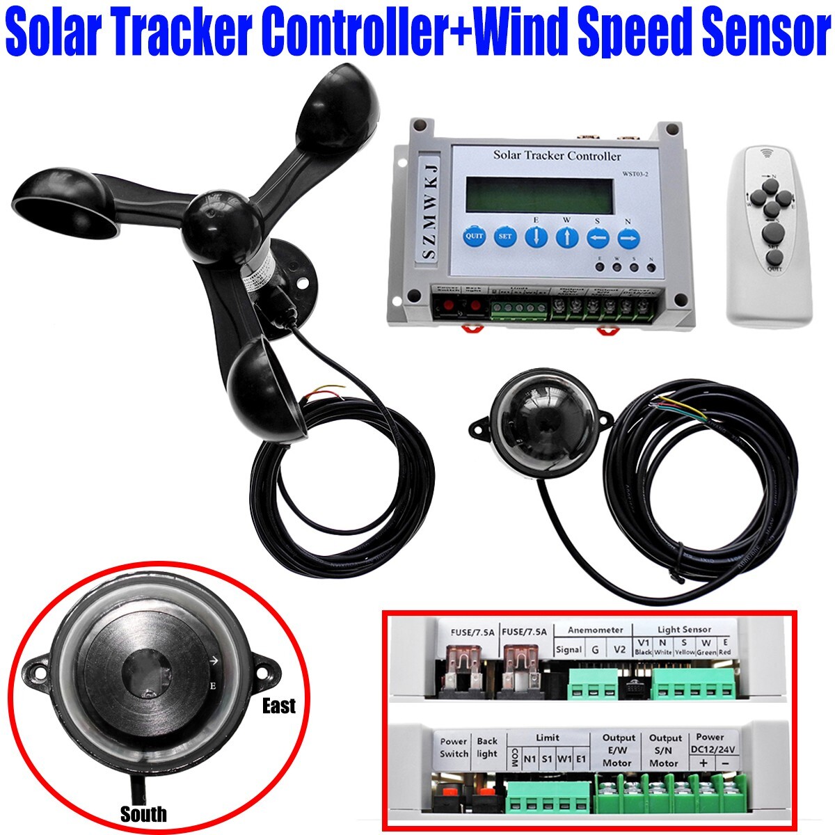 SZMWKJ Solar Panel Tracking LCD Dual Axis Solar Tracker Controller W/ Anemometer