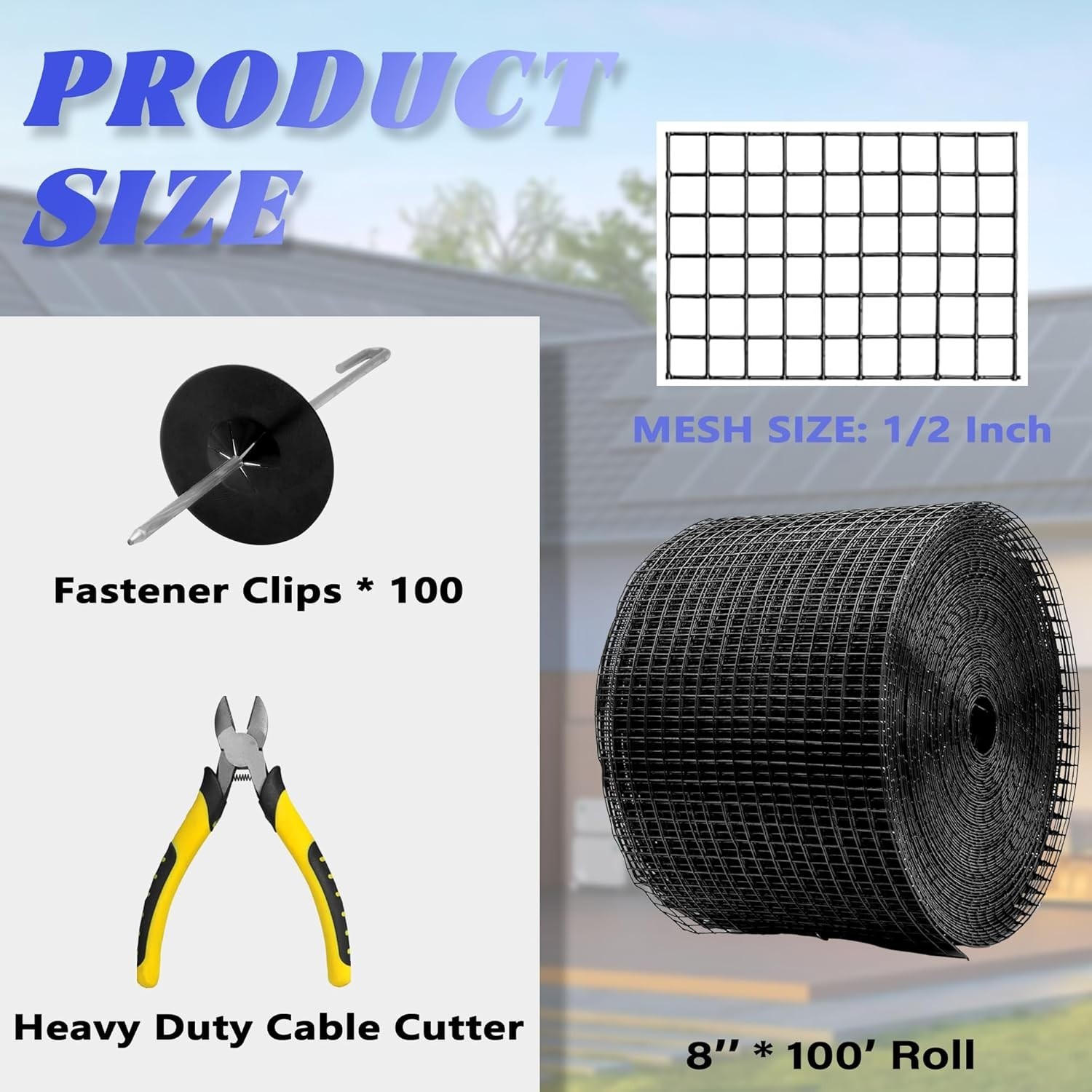 8 Inch X 100FT Solar Panel Bird/Critter Guard Anti-Rust with 100 Fastener Clips