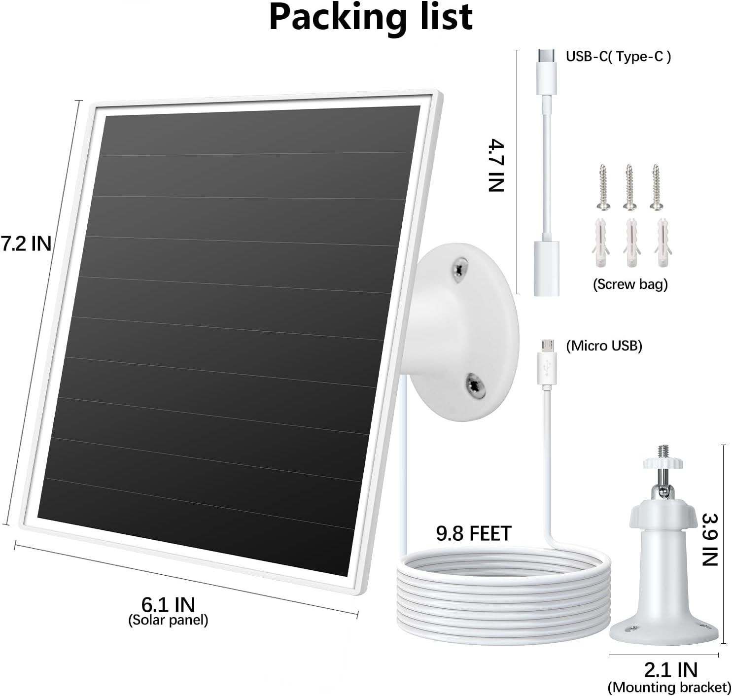 High Efficiency 6W Solar Panel for Wyze/Reolink Cameras – 360° Adjustable Mount