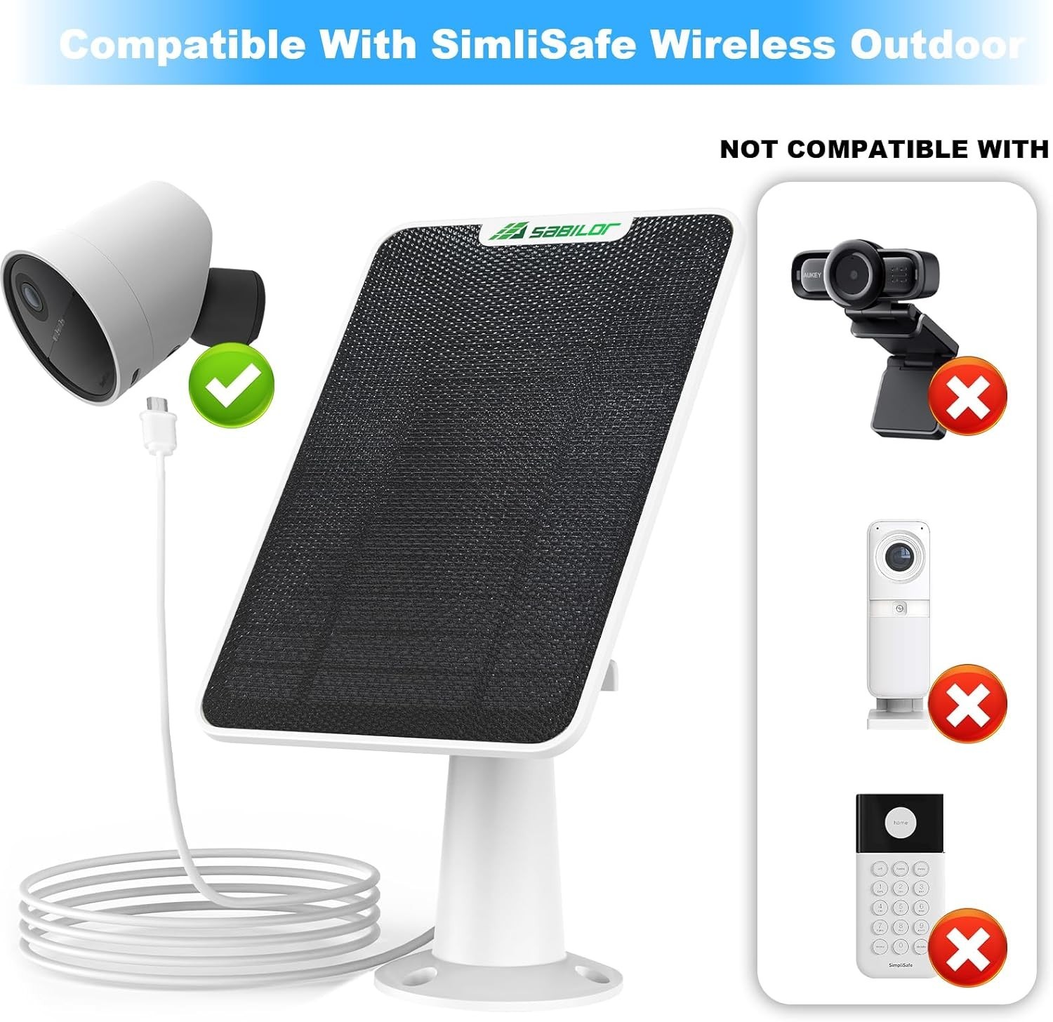 4 Pack 6W Solar Panel for SimpliSafe Outdoor Camera IP65 Weatherproof Solar Pane