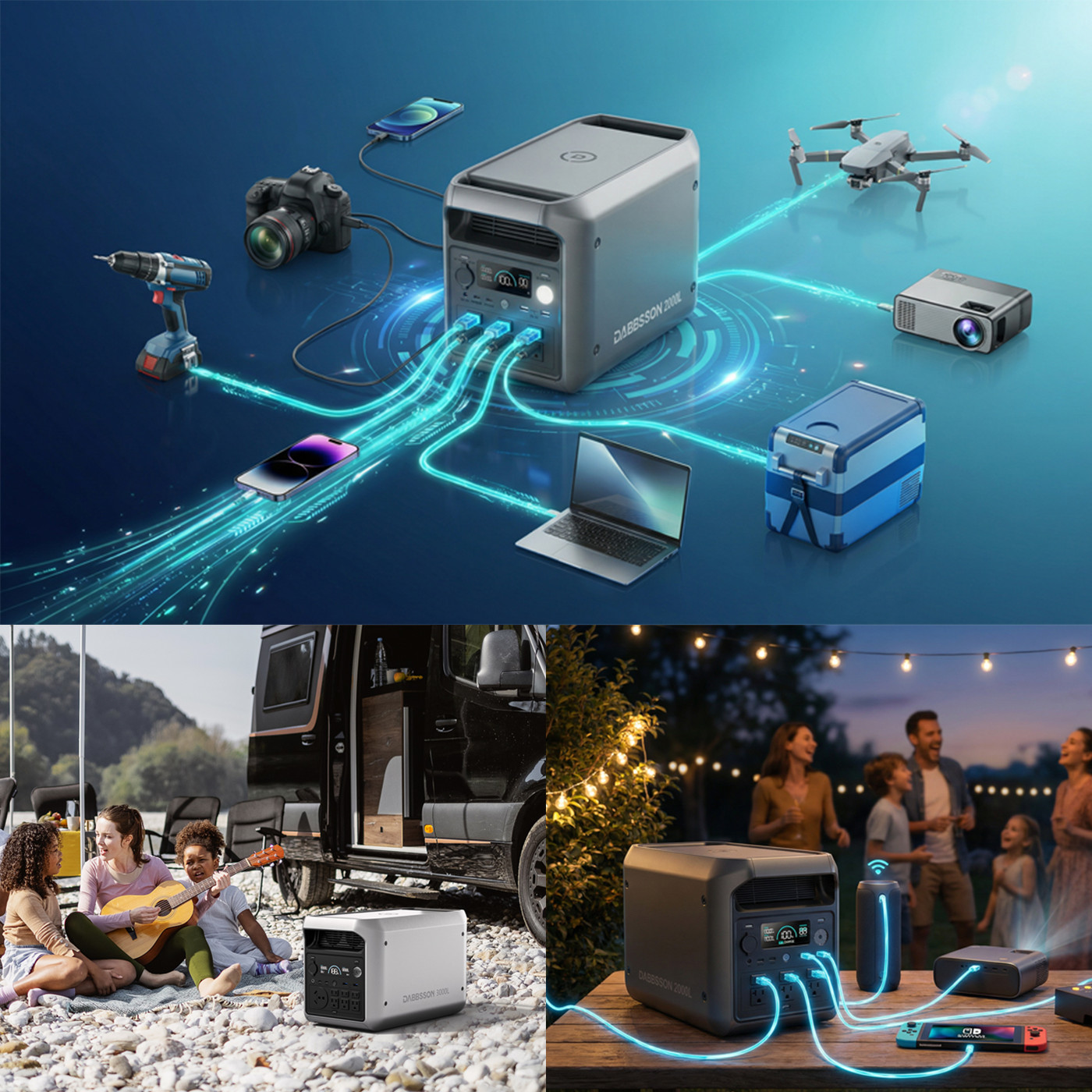 2000L Portable Power Station 2200W 2048Wh Solar Generator App Control Dabbsson