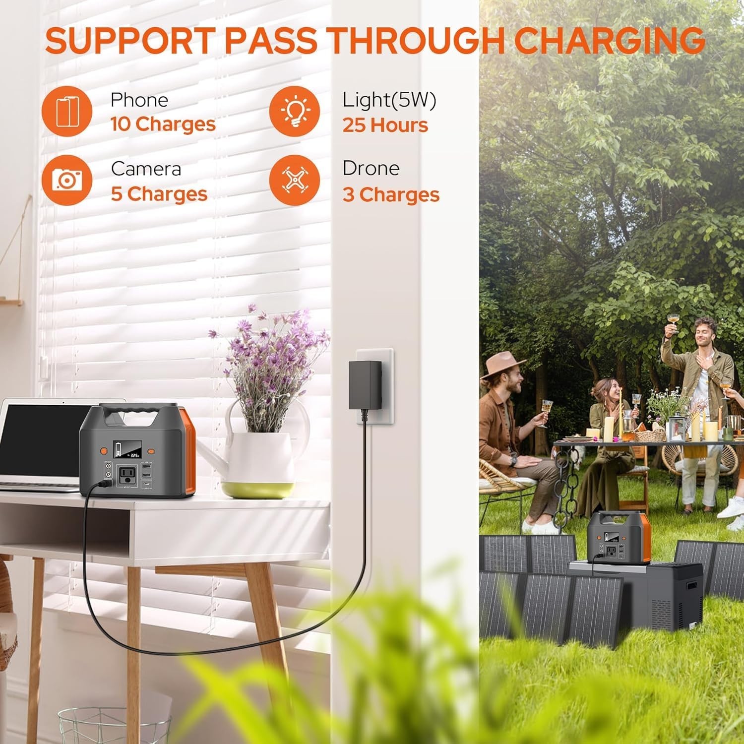 Portable Power Station 150W 155Wh Solar Generator 110V 42000mAh Power Bank, AC O