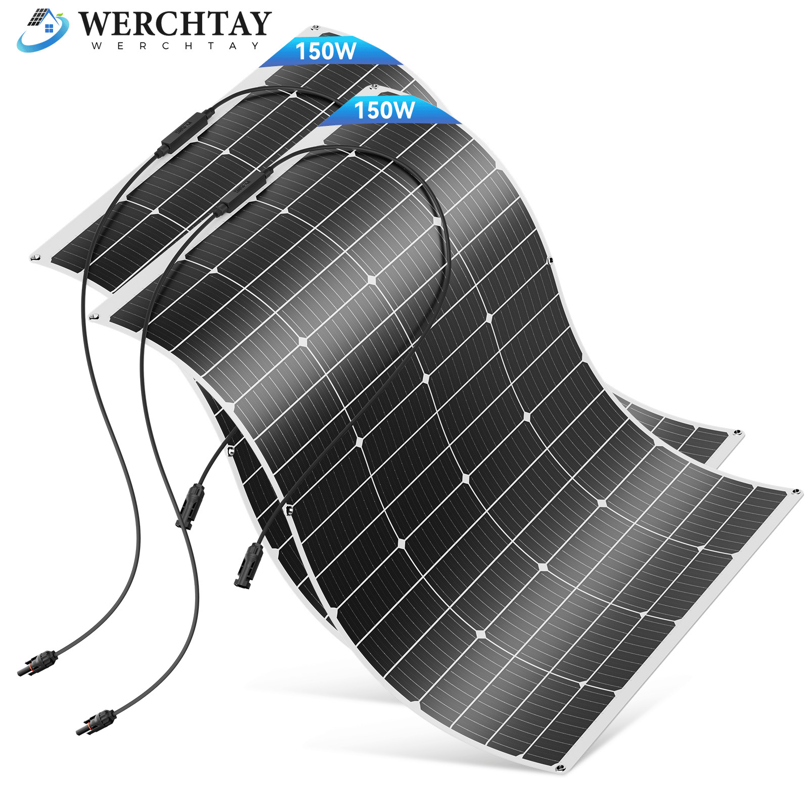 300W Flexible Solar Panel Portable PV RV Rooftop Cabin Boat Home Camping 150W*2