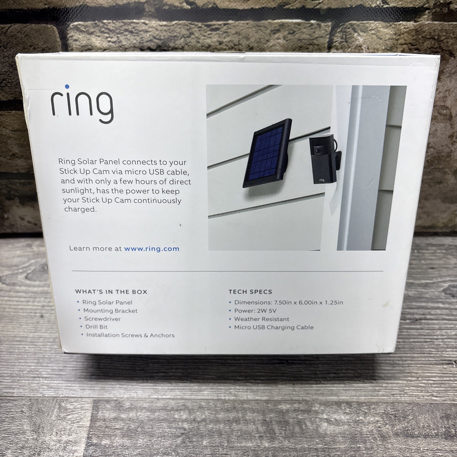 RING SOLAR PANEL, Rechargeable Power-Black-Weather Resistant-Brand New