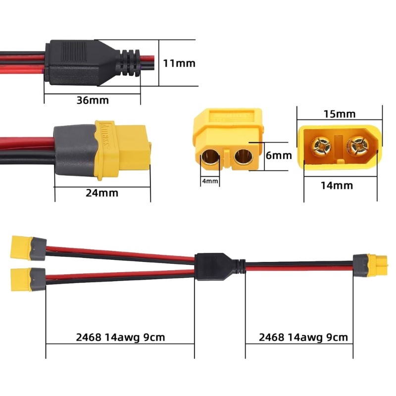 XT60 20cm Y Wire with PVC Cover for Common XT60 Line Work Use