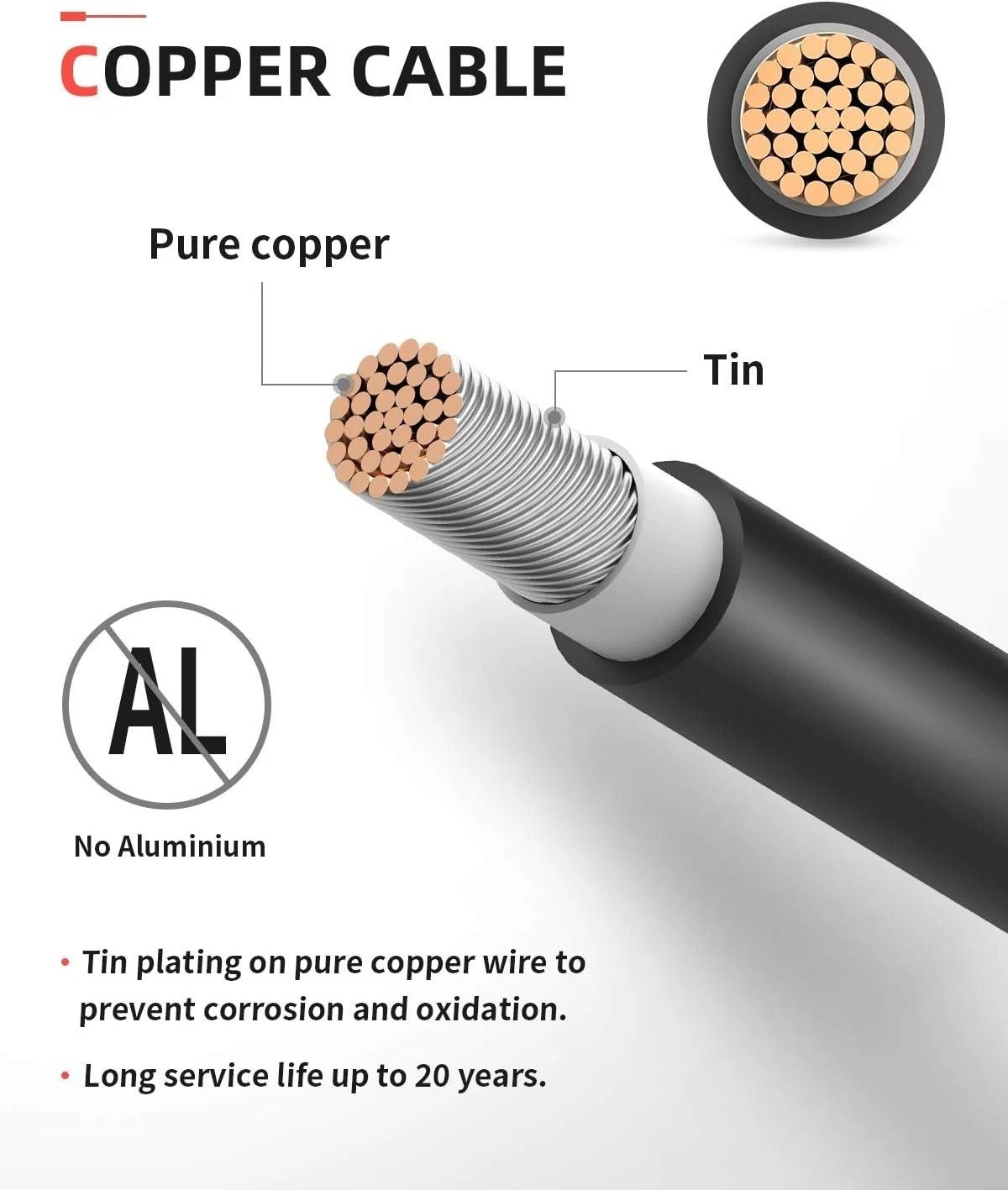 30ft 10AWG Solar Extension Cable Kit with Male/Female Connectors, Copper