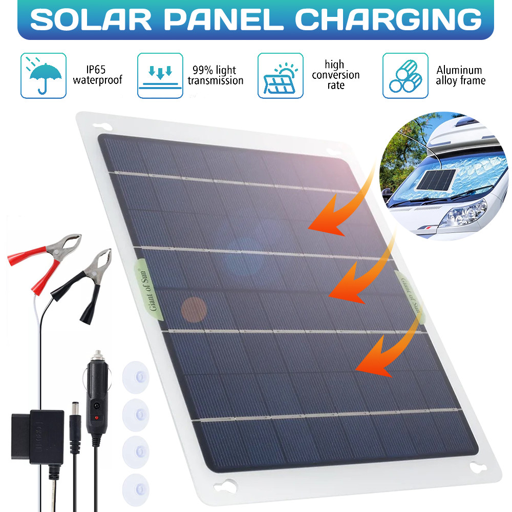 12V Solar Battery Trickle Charger 30W Solar Panel Maintainer Kit for Car RV Boat