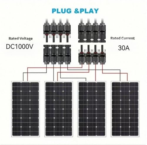 Y Branch Solar Panel Connectors 1 to 4 Parallel Adapter Cable 1500V 19.9in (2pcs