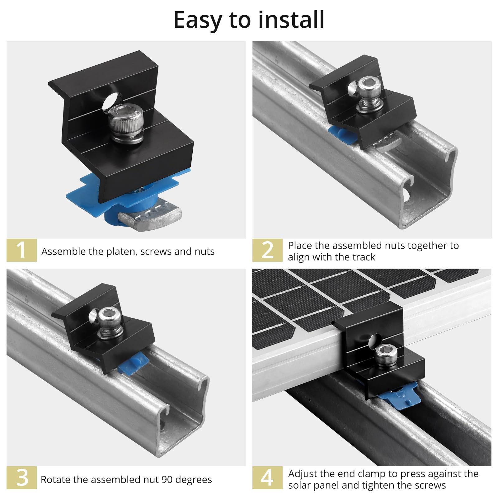 10pcs Solar Panel End Clamp for Standard Unistrut, Aluminum 30mm/35mm Solar P…