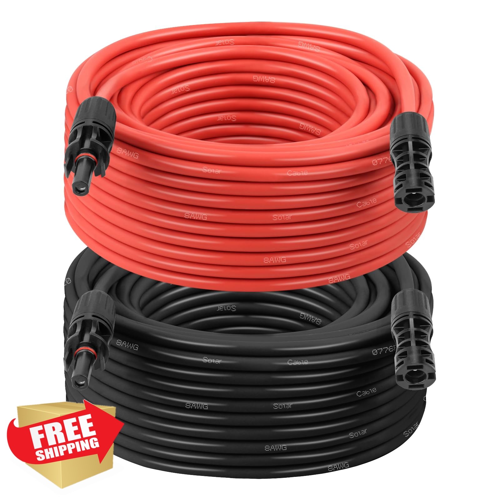 XRDS-RF Solar Extension Cable 8AWG 50FT 2-Pack Red Black