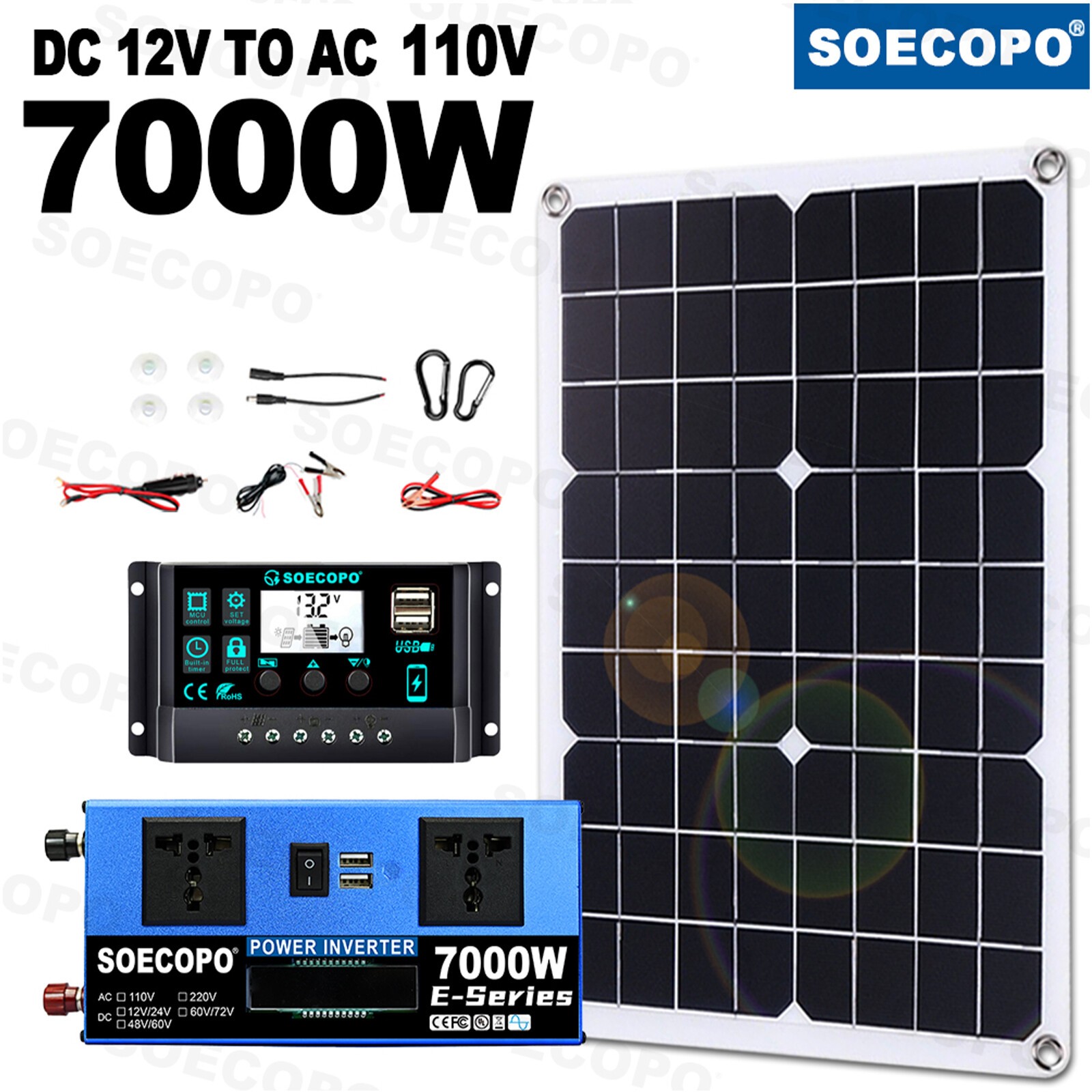 7000W Solar System Kit 12V/24V To 110V/220V 100A Controller 500W Inverter SystNi
