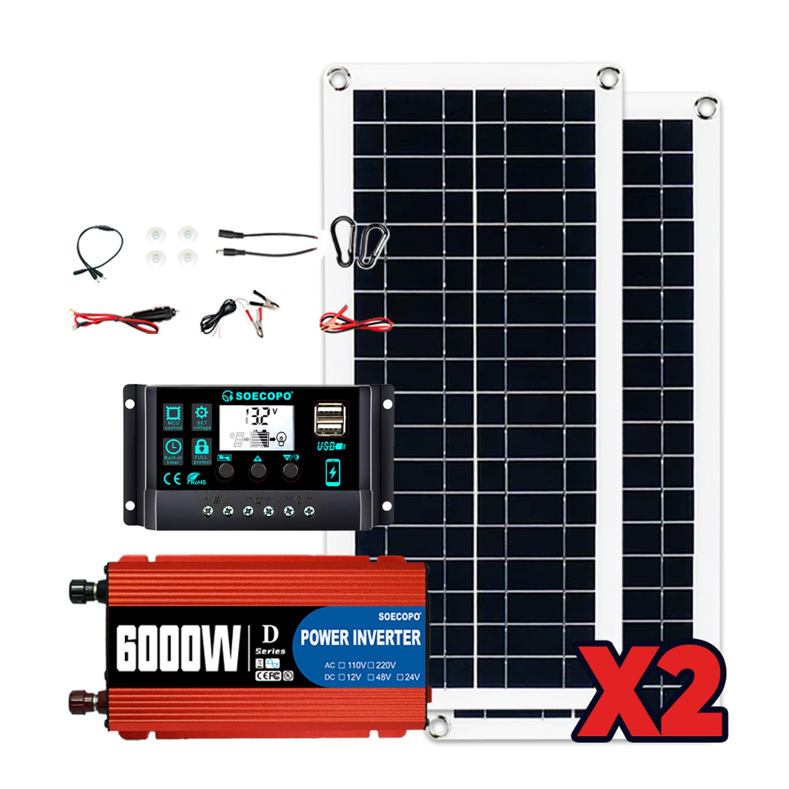 Ultimate 6000W Solar Power Bundle: Inverter DC 12V – AC 110V/220V + 2pcs Solar