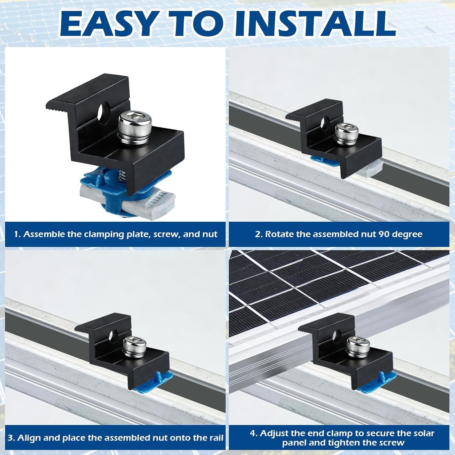 Sumalon 10 Pack Solar End Clamp 30/35mm Black Aluminum