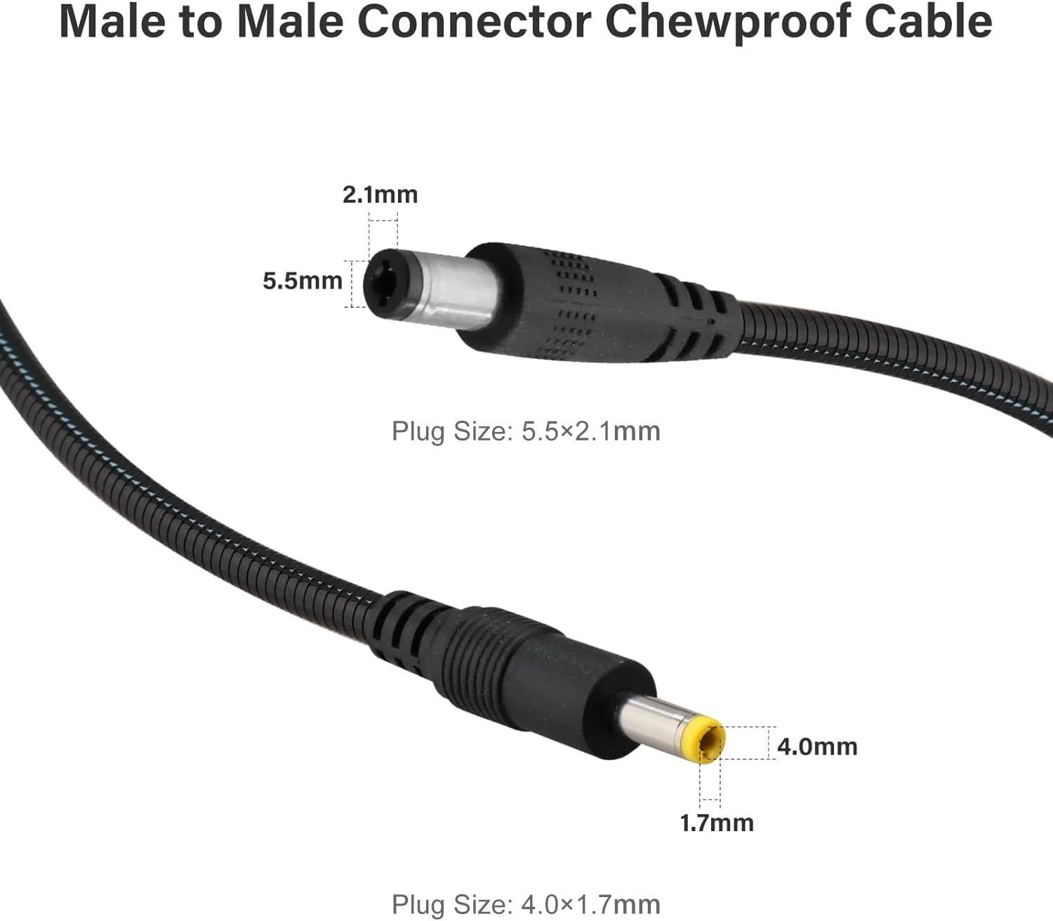 Chewproof Power Cable for Solar Panel Connector, 5.5X2.1 to 4.0X1.7 Male DC Plug
