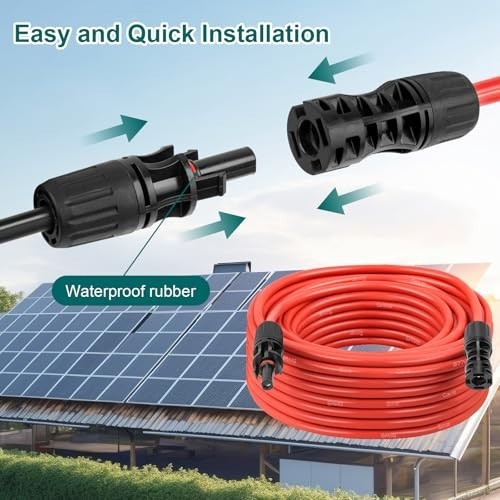 20FT 8AWG Solar Panel Extension Cable with Waterproof Connectors for RV, Home, B