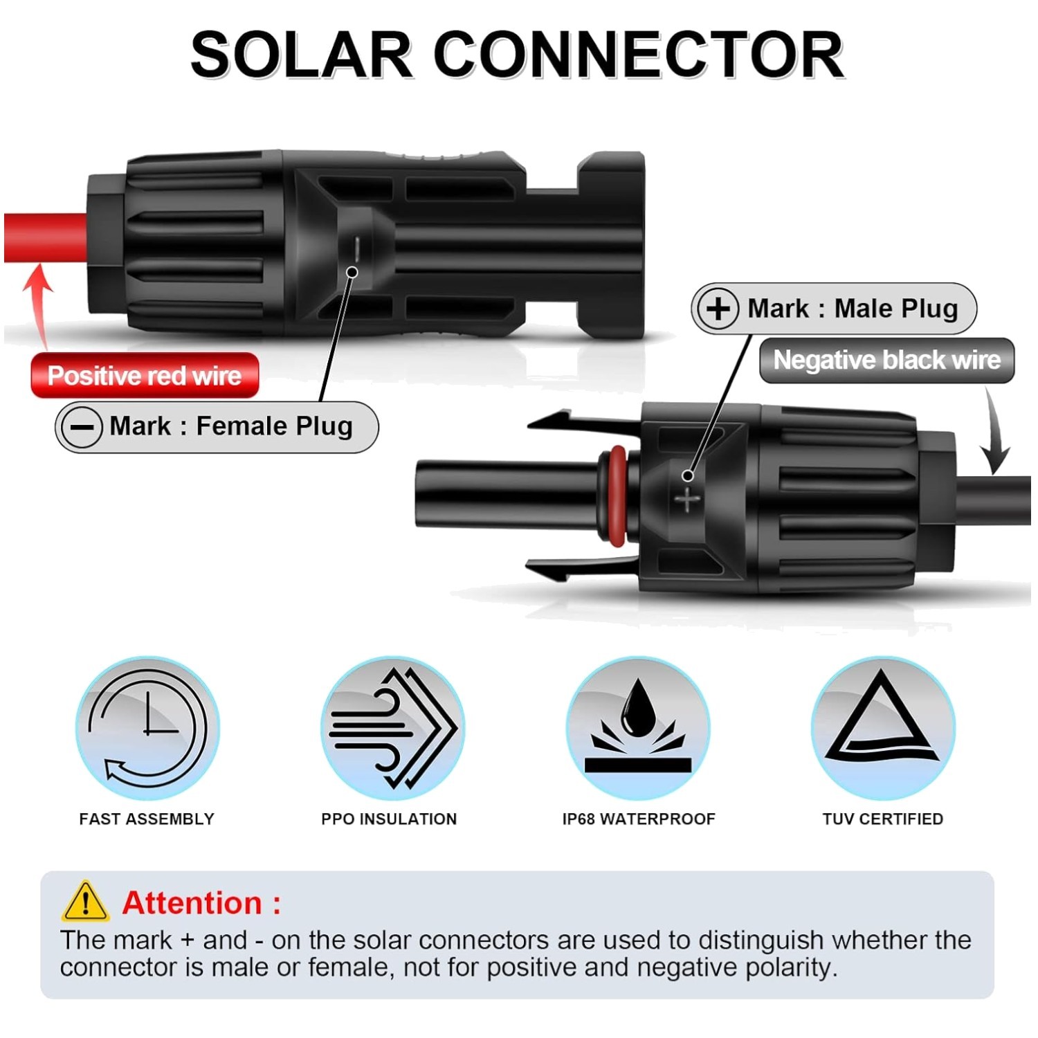 10ft Solar Extension Cable 10AWG – Weatherproof