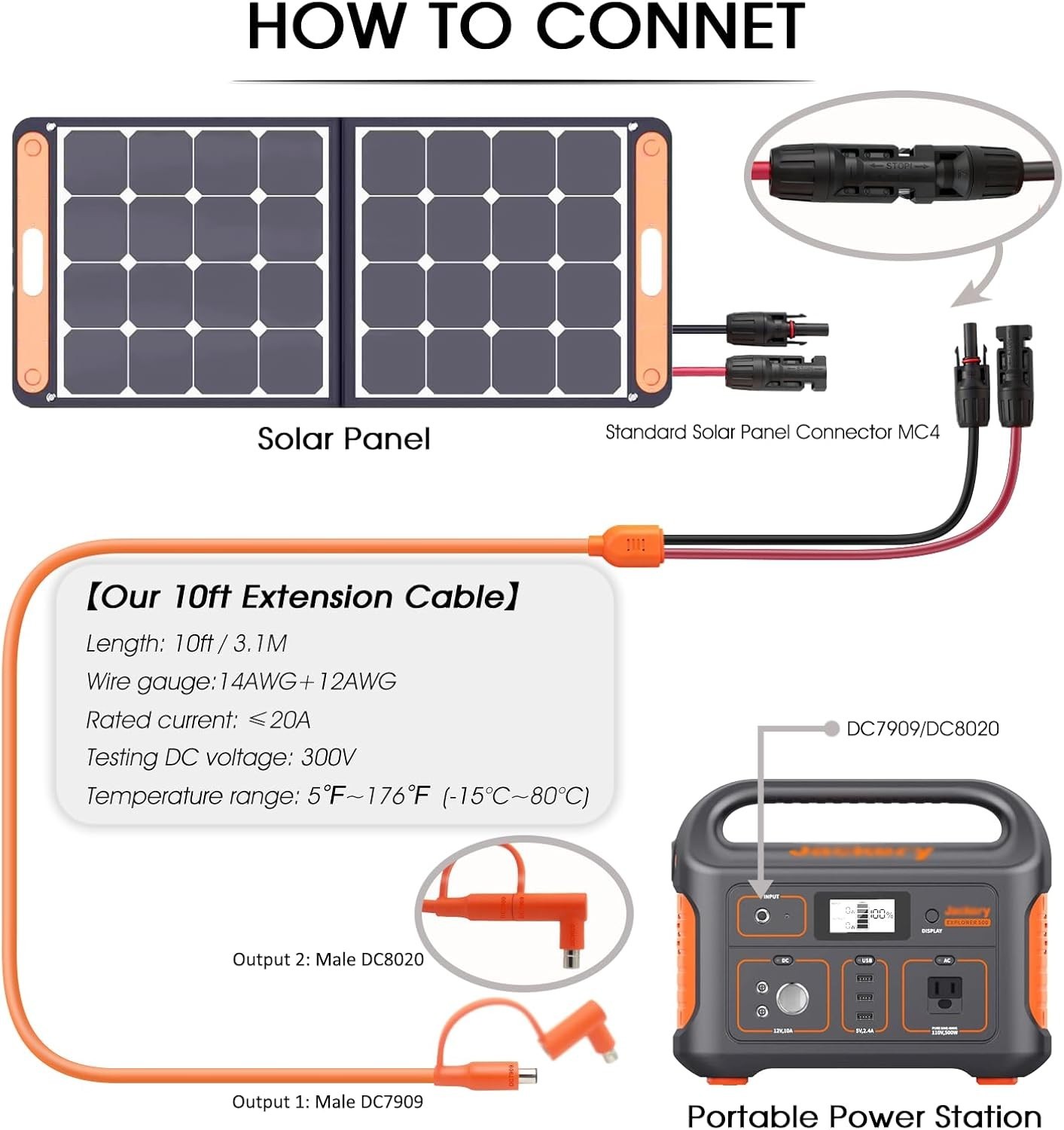 10FT MC4 to 8Mm Adapter Cable for Jackery | Universal Solar Panel Connector and