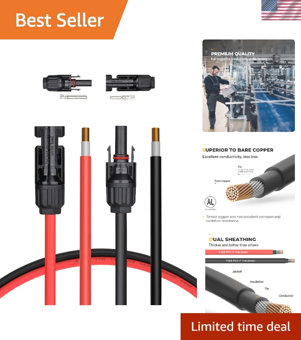 10AWG Solar Extension Cable 20FT with Pure Copper Mc4 Connectors – Durable Setup