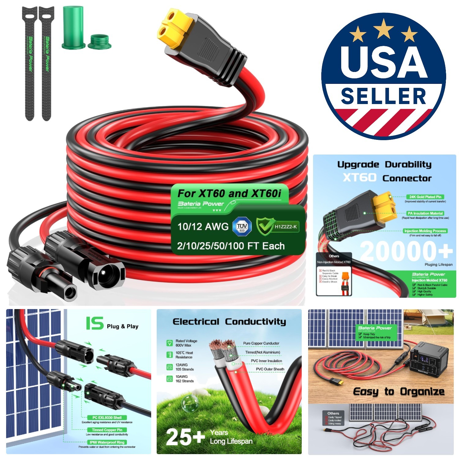 Dynamic 12AWG Solar Connector to XT60 Cable for Efficient Power Connection