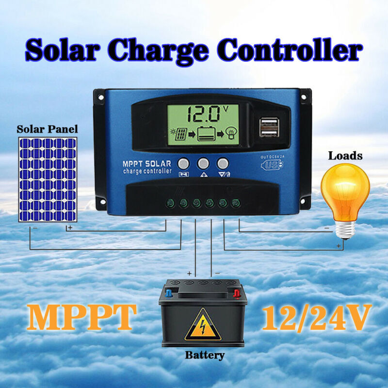 MPPT 12V-24V 30A Dual USB Solar Panel Regulator Charge Controller Auto Focus,