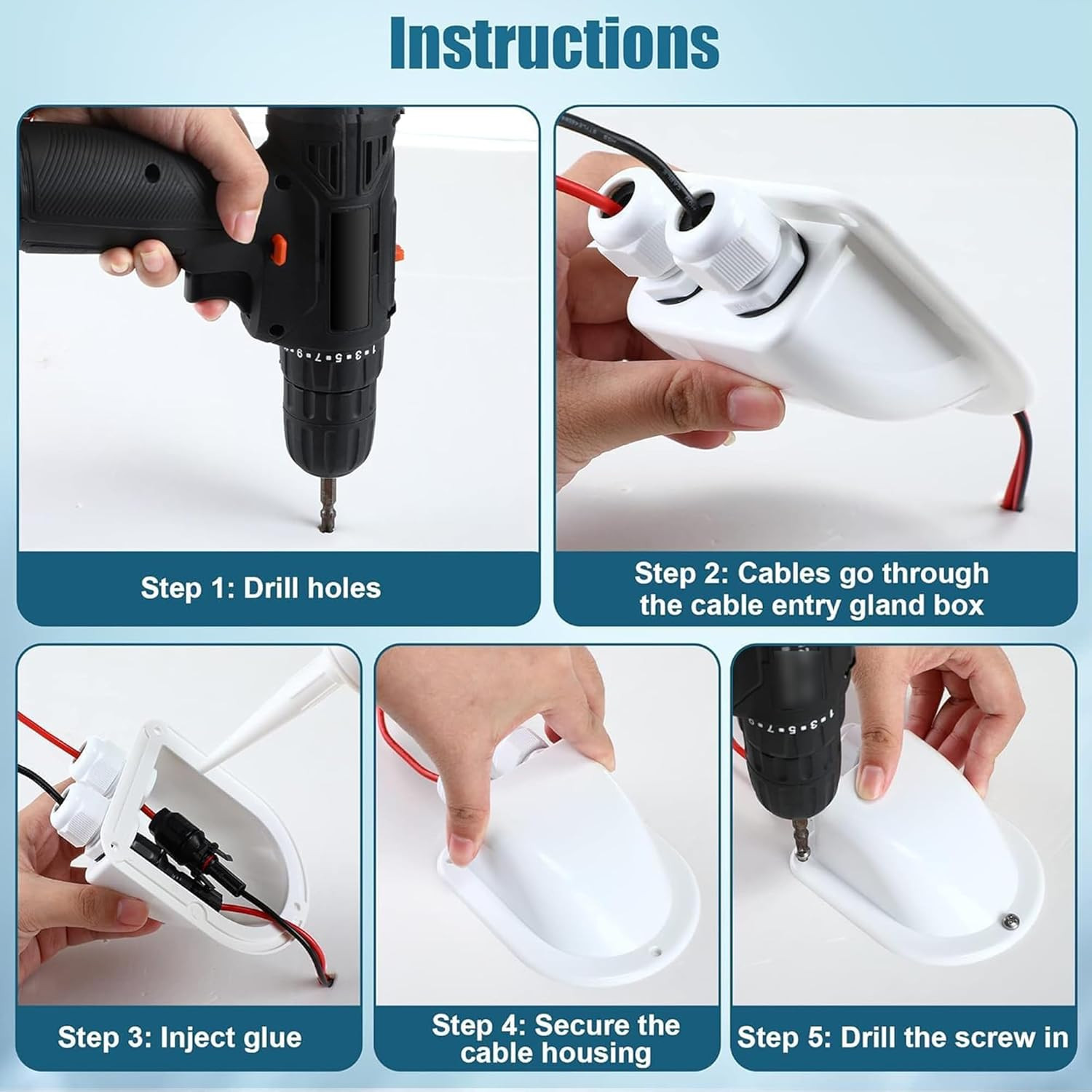 2 Pack Solar Cable Entry Gland, Weather Resistant Solar Gland, Dual Cable Entry