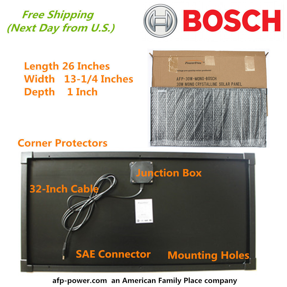 Bosch Plug-n-Power Kit 30W 30 Watt Mono Solar Panel Charger 12v Battery RV Boat