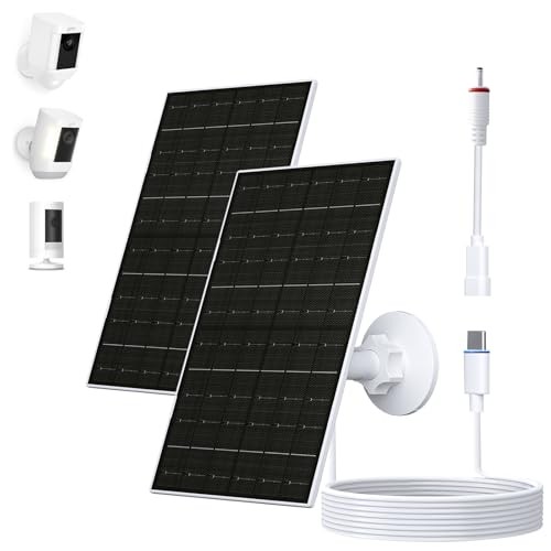 7W Solar Panel for Ring Camera, Solar Charger with USB-C & 3.5mm Ports 2 Pack