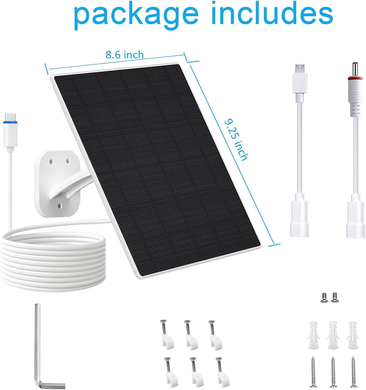 Solar Panel for Security Camera, 10W Solar Charger with DC 5.5X2.1Mm, USB-C & Mi
