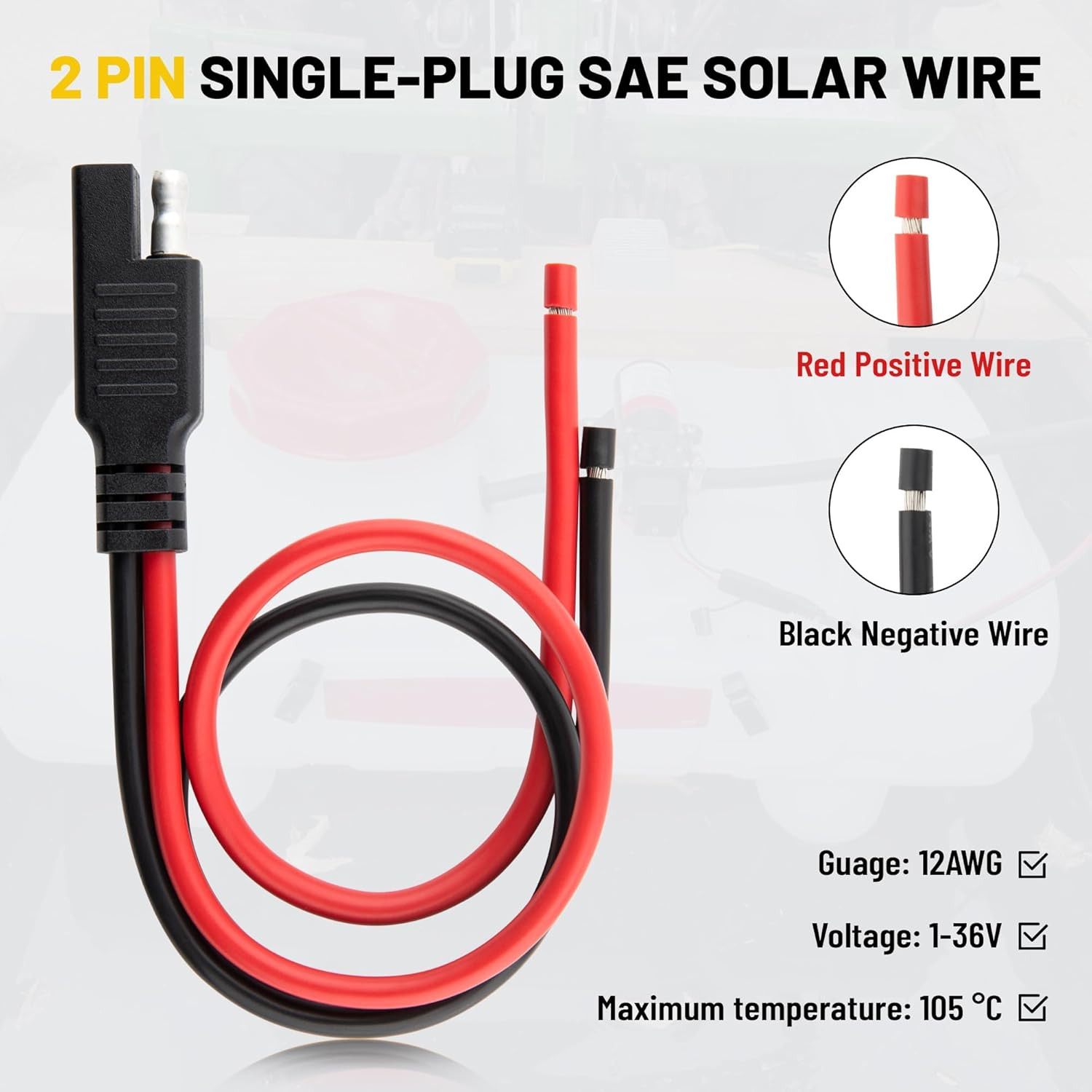 5PCS SAE Connector 12AWG 1 Feet SAE Extension Cable for Solar Panel Motorcycl…