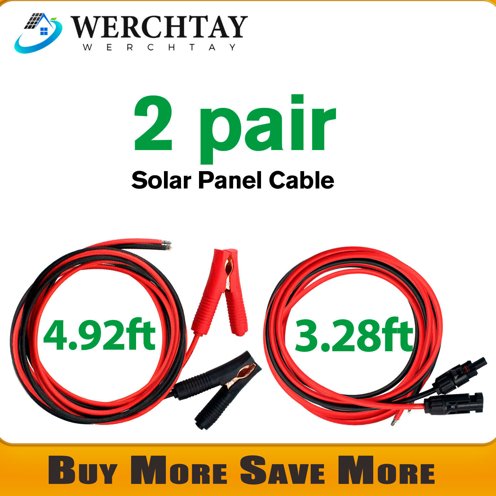 2Pairs Solar Panel Extension Cable with Female & Male Connectors Black+Red PV US