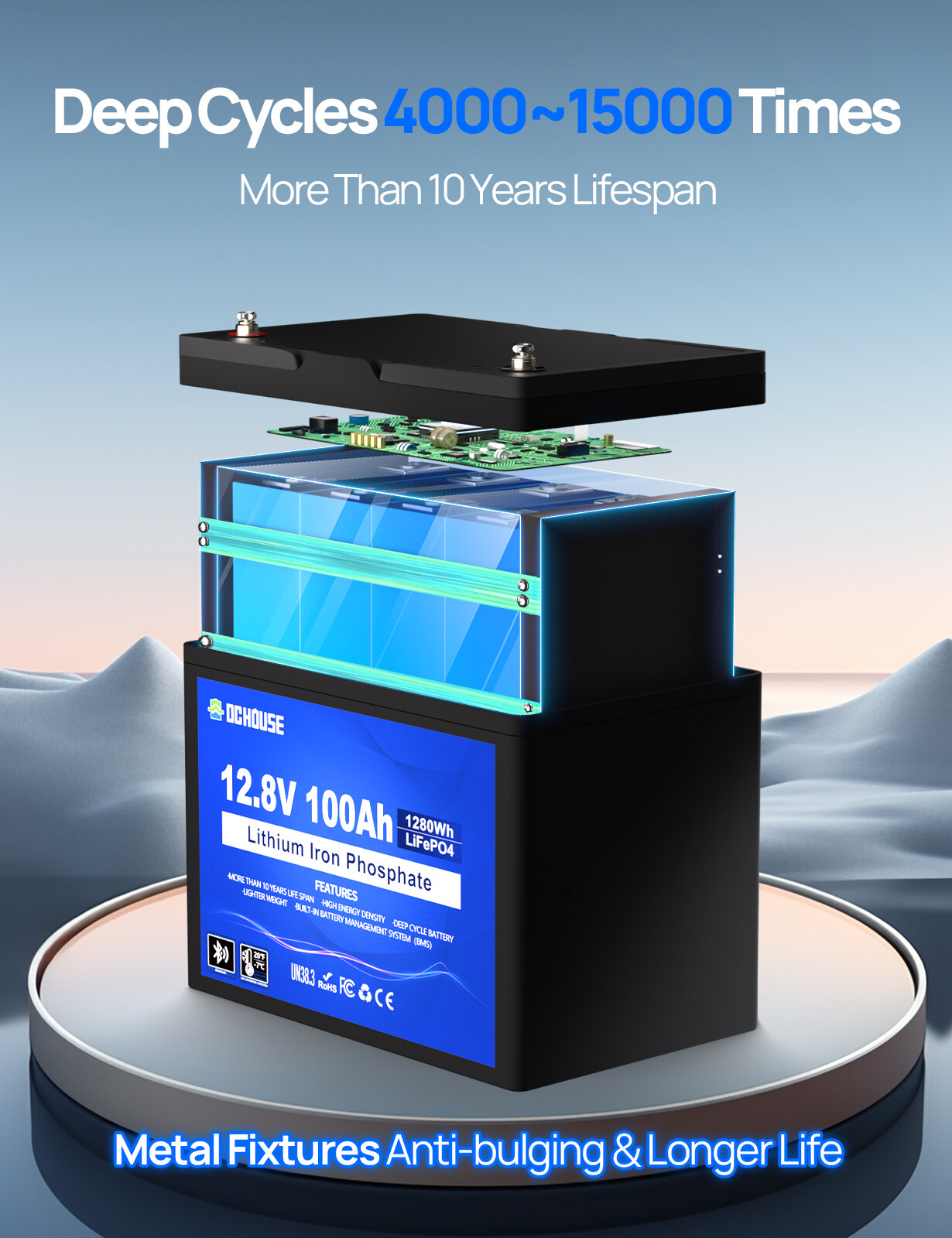 12V 100Ah LiFePO4 Lithium Battery Bluetooth monitoring For Solar Marine RV