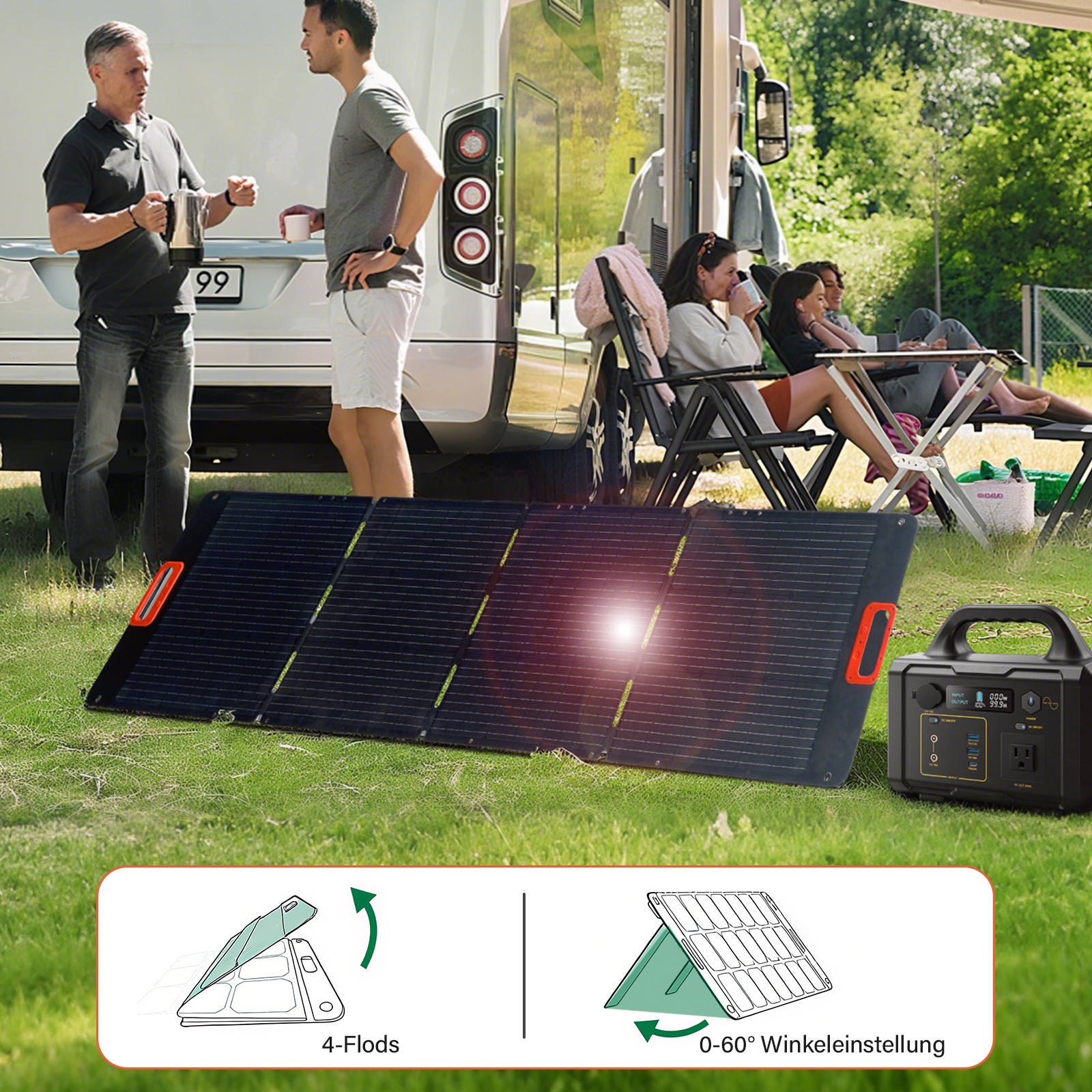 High-Efficiency 200W Quad-fold Portable Solar Panel for Power Station Off-Grid