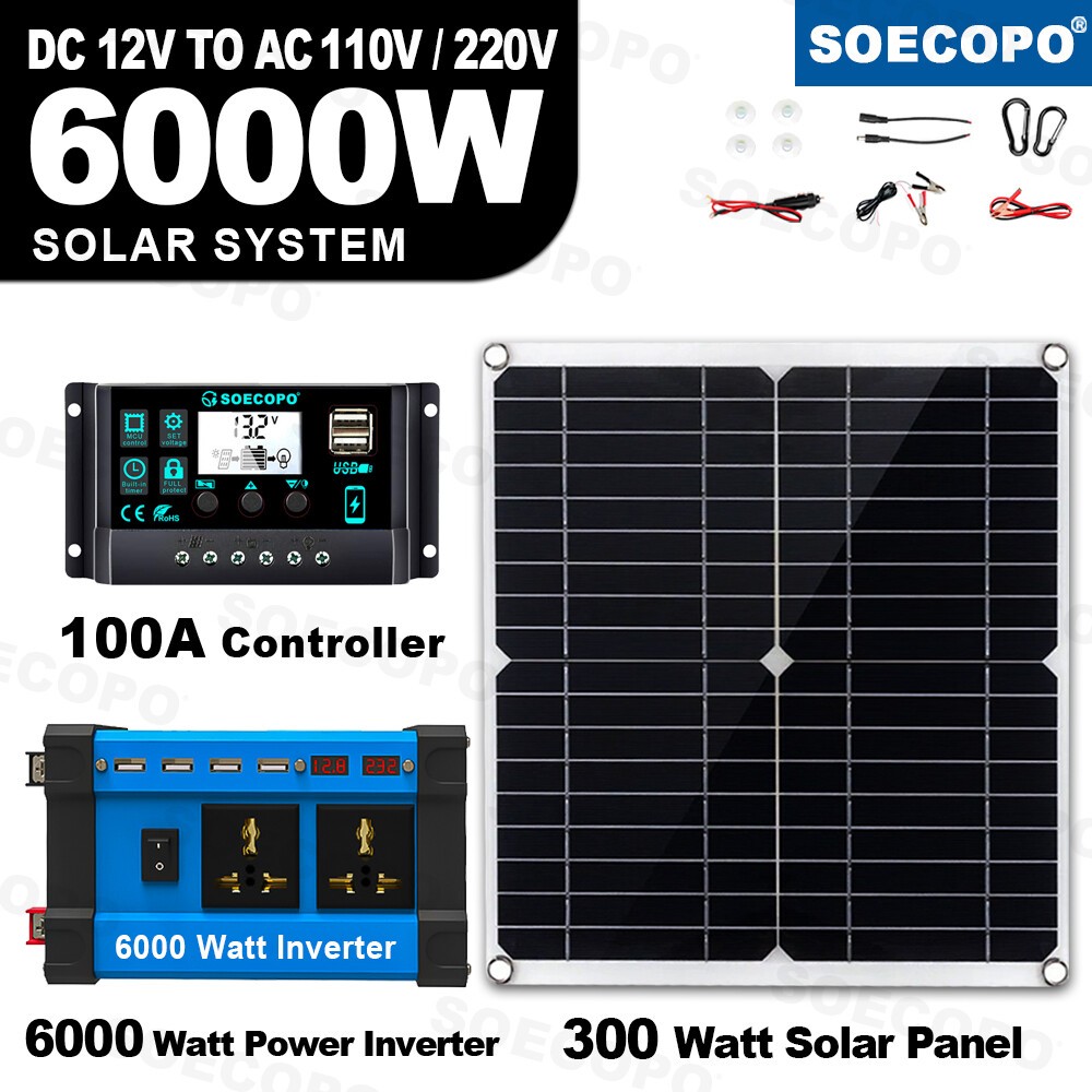 6000W 110V 100A Solar Panel Kit Complete Solar Power Generator Home Grid Systead
