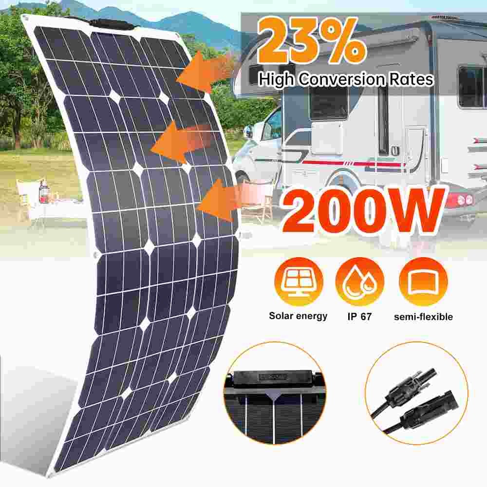 200W Watt Flexible 12V Mono Solar Panel Home RV Rooftop Camping Off-Grid Power