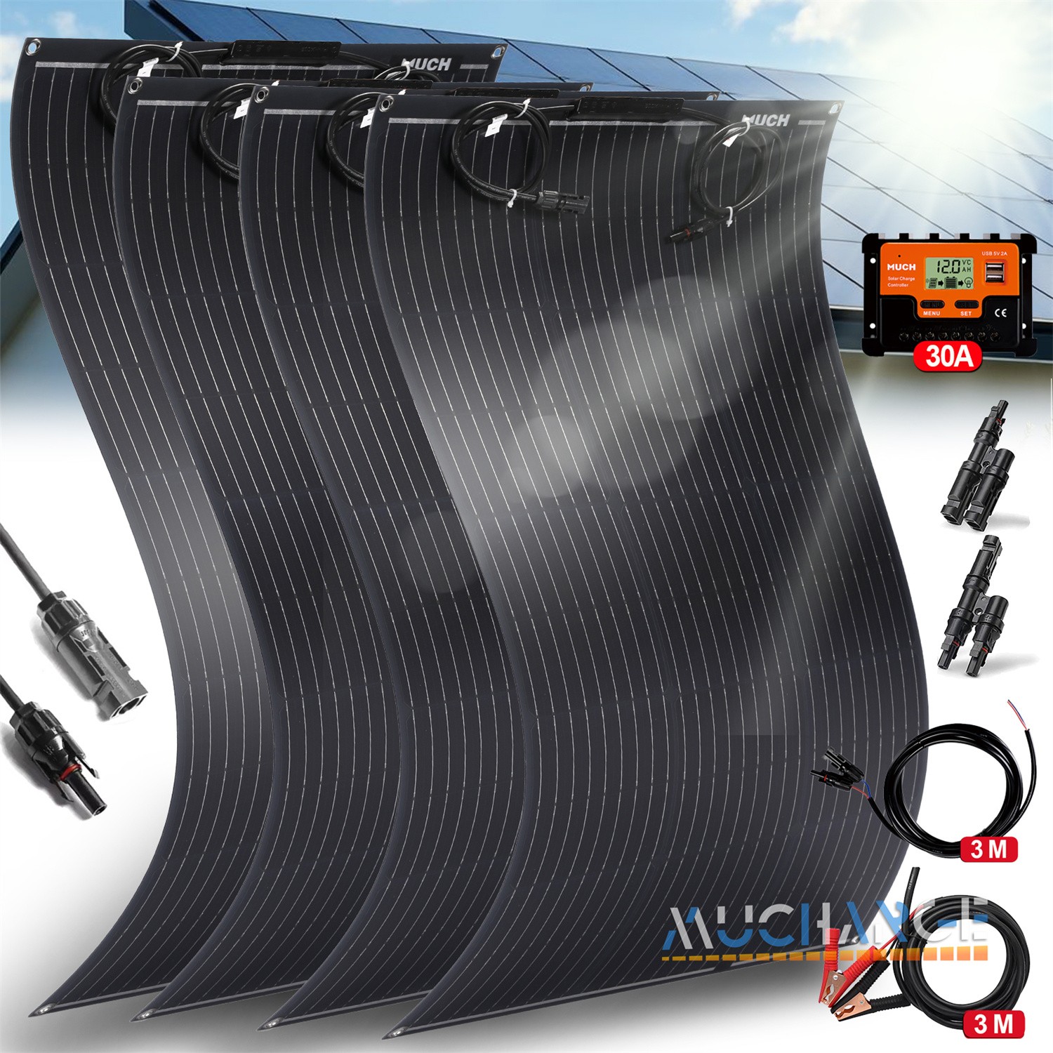 200/400W Flexible Solar Panel Mono Portable Power Camping Home RV Battery Charge