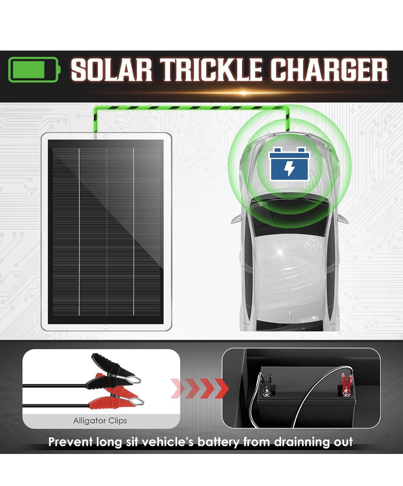 1 Pack 12V Solar Panel Trickle Charger Kit 12V Vehicle Maintainer For RV/car