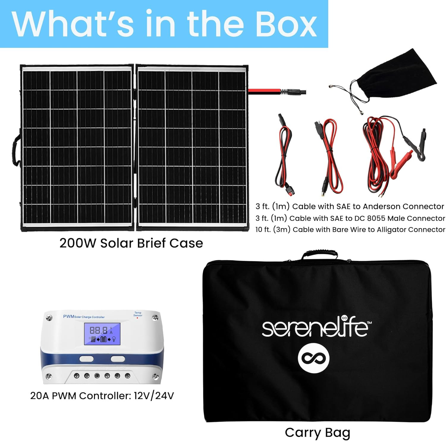 home 200 Watt Portable Solar Panel Kit, Foldable Monocrystalline Briefcase Set