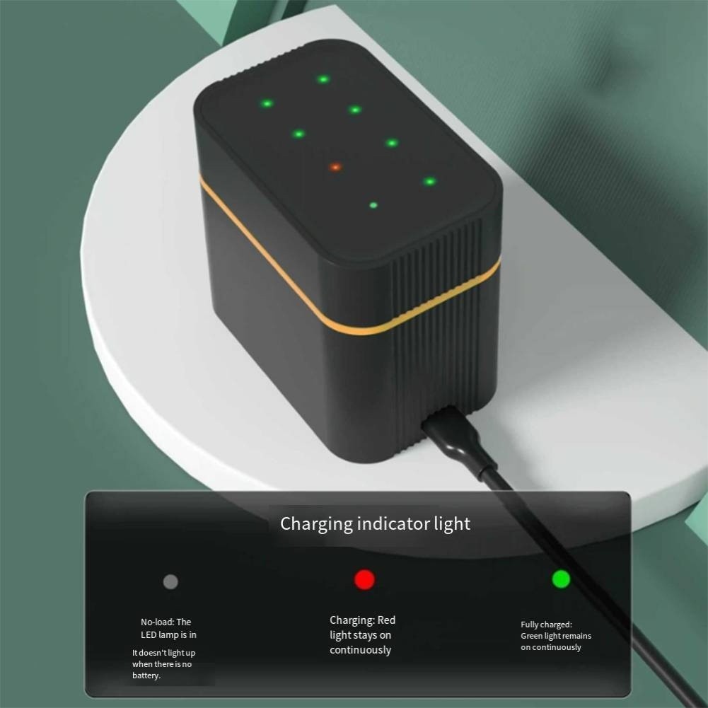 Eight Slot Lithium Battery Charger with LED Indicator and Modern Type C Port