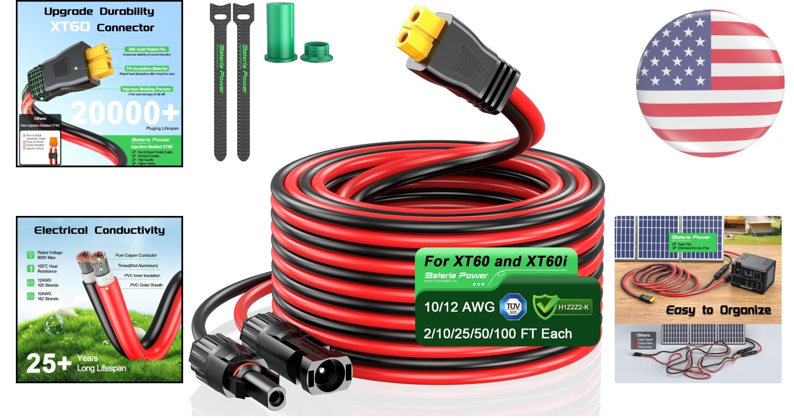 Dynamic 12AWG Solar Connector to XT60 Cable for Efficient Power Connection
