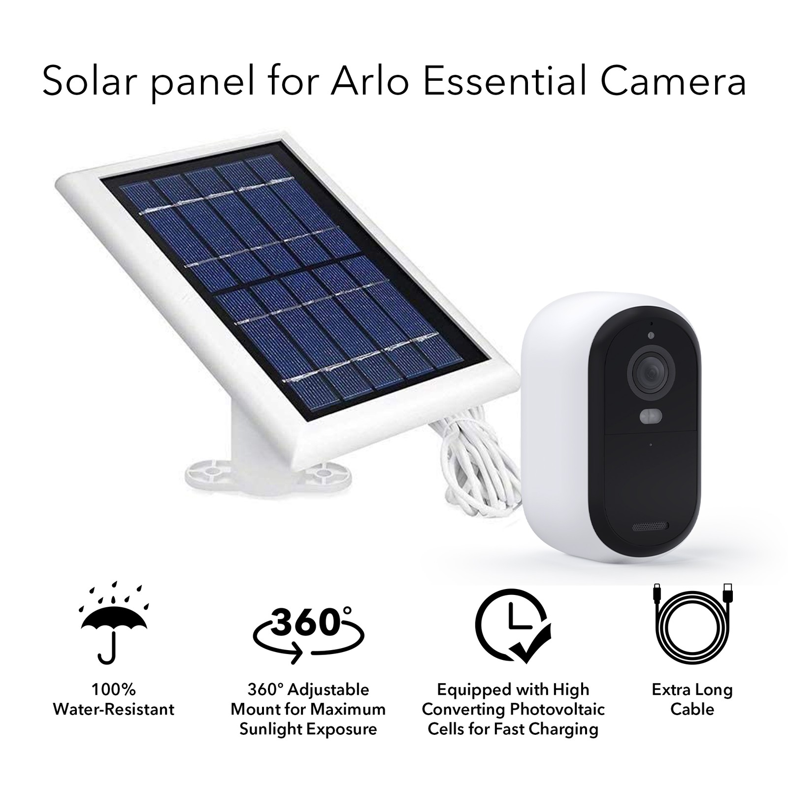 Solar Panel for Arlo Essential 2K / XL (2nd Gen) & Essential Spotlight Camera