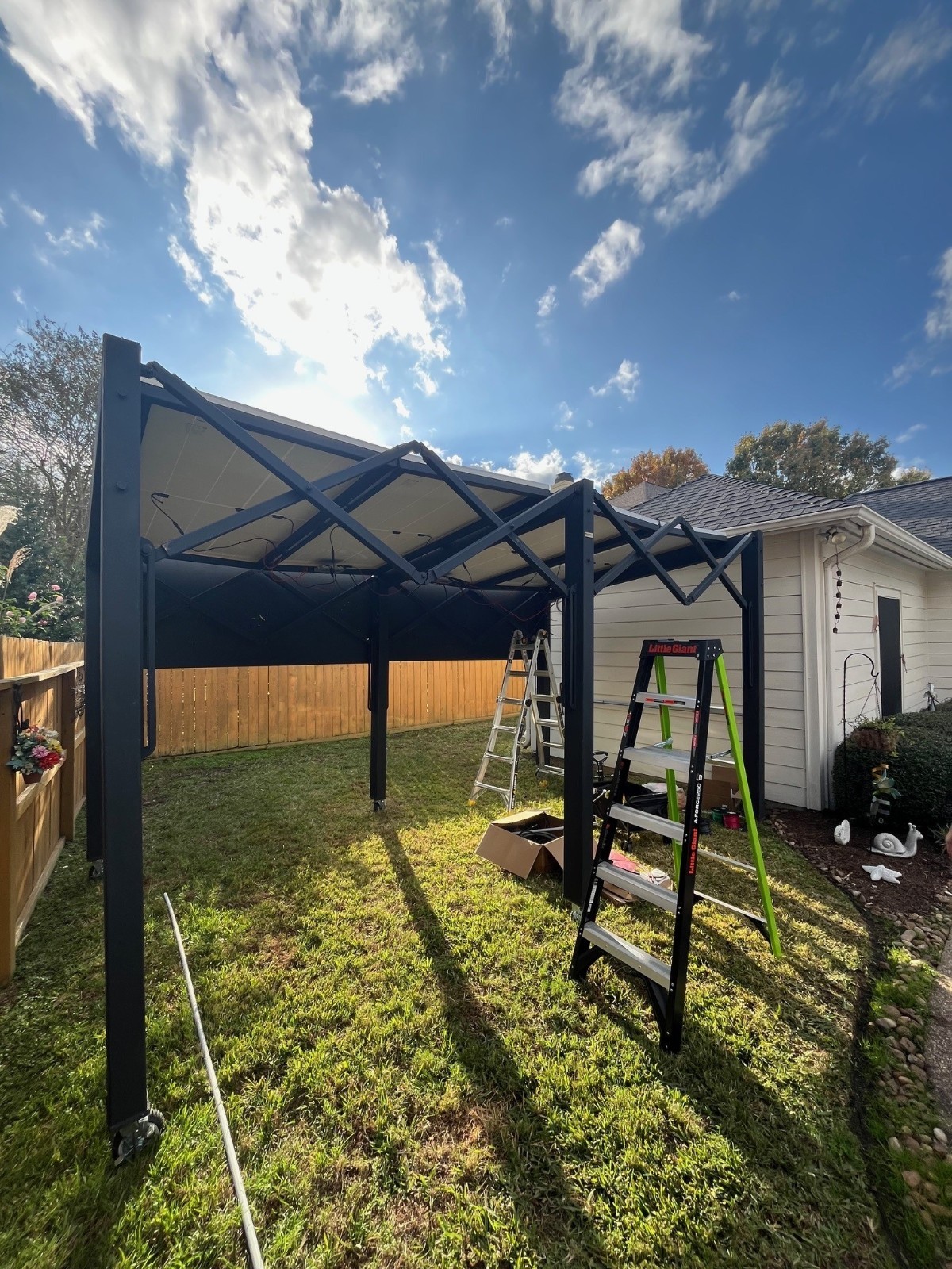 Portable Solar Pergola | Structure 16×9 ft | Prewired Panels & Inverter 2.2kWh