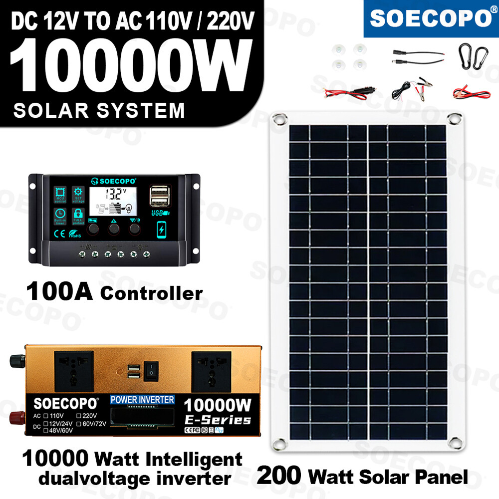 10000W Power Inverter Solar Generator With 200W Solar Panel Home Complete Set