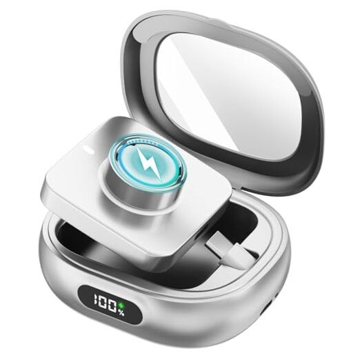Charging Case for Oura Ring Gen 4 & 3 Charger, 2000mAh Portable Travel Silver
