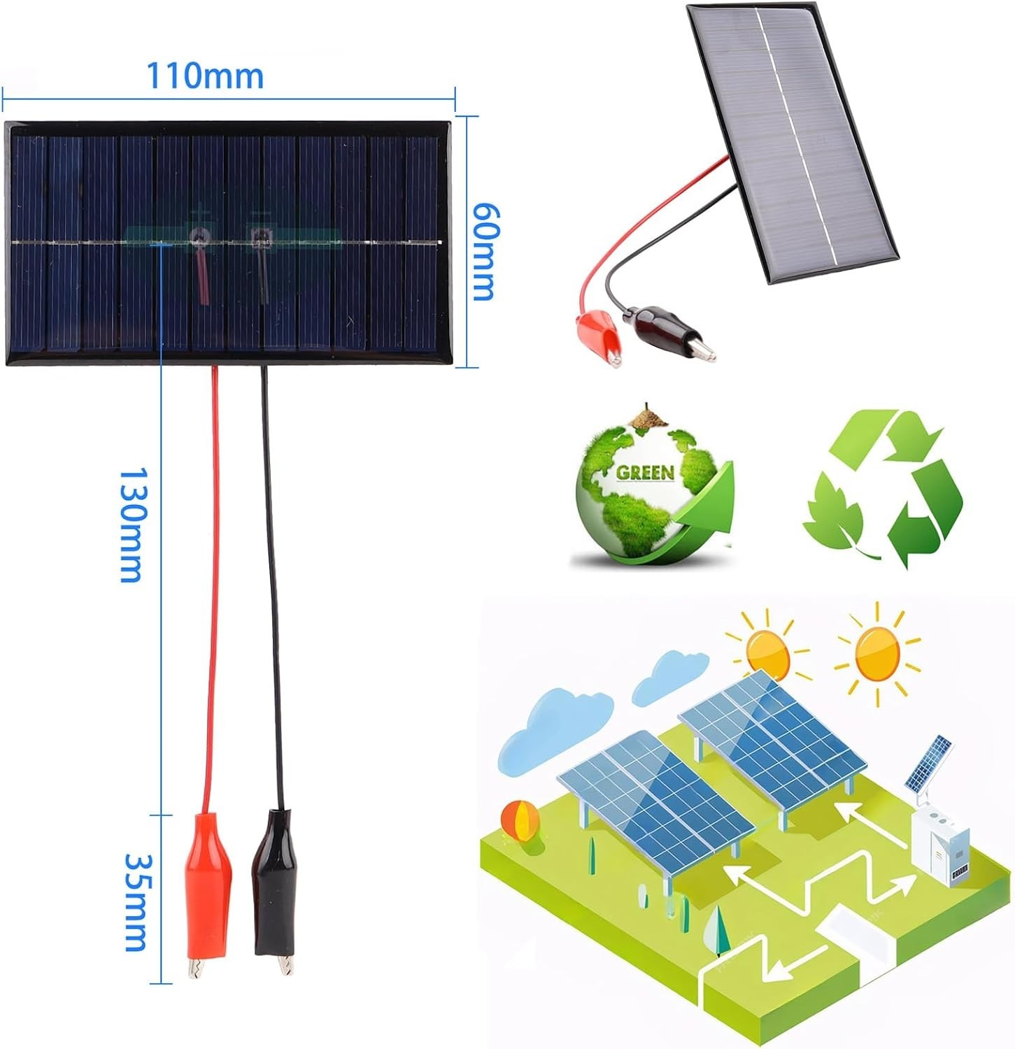 5Pcs Mini Solar Panels 0.96W 160ma 6V Solar Panel Module Polysilicon Epoxy Ph…