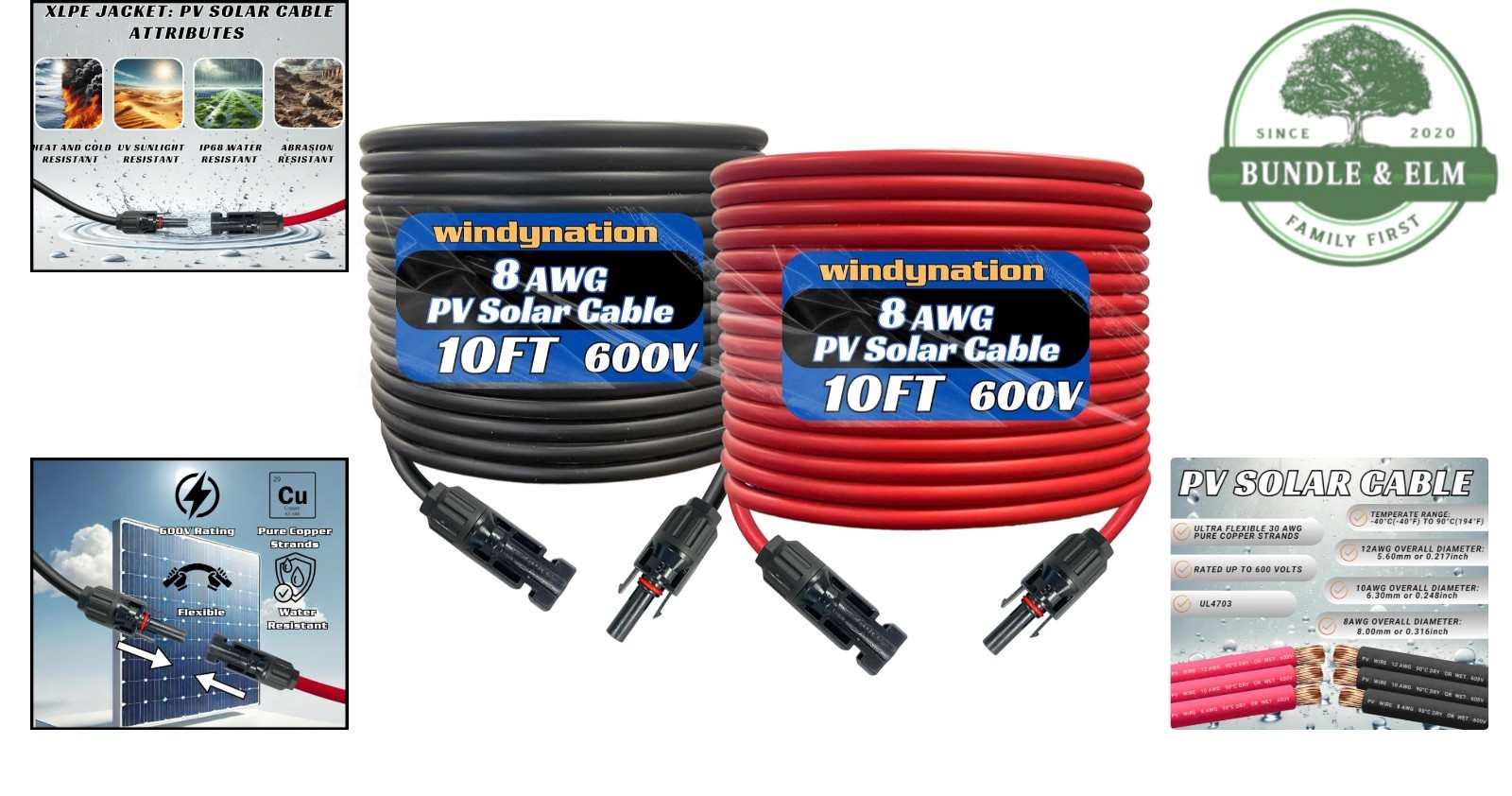 Durable Solar Panel Wire, 8 Gauge Interconnection Cable for Outdoor Applications