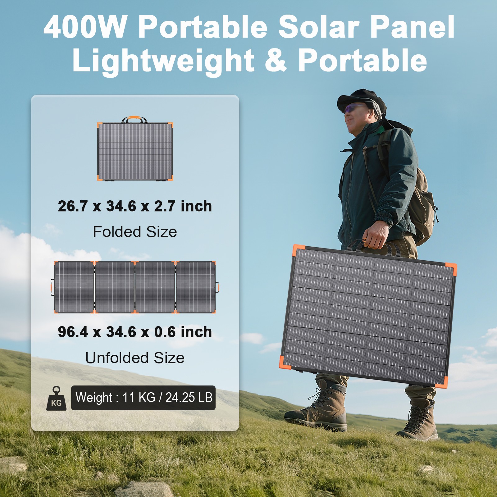 MHPOWOS Bifacial 400W Solar Panel for Ecoflow Ecoflow Delta Pro Delta 2 Delta 3