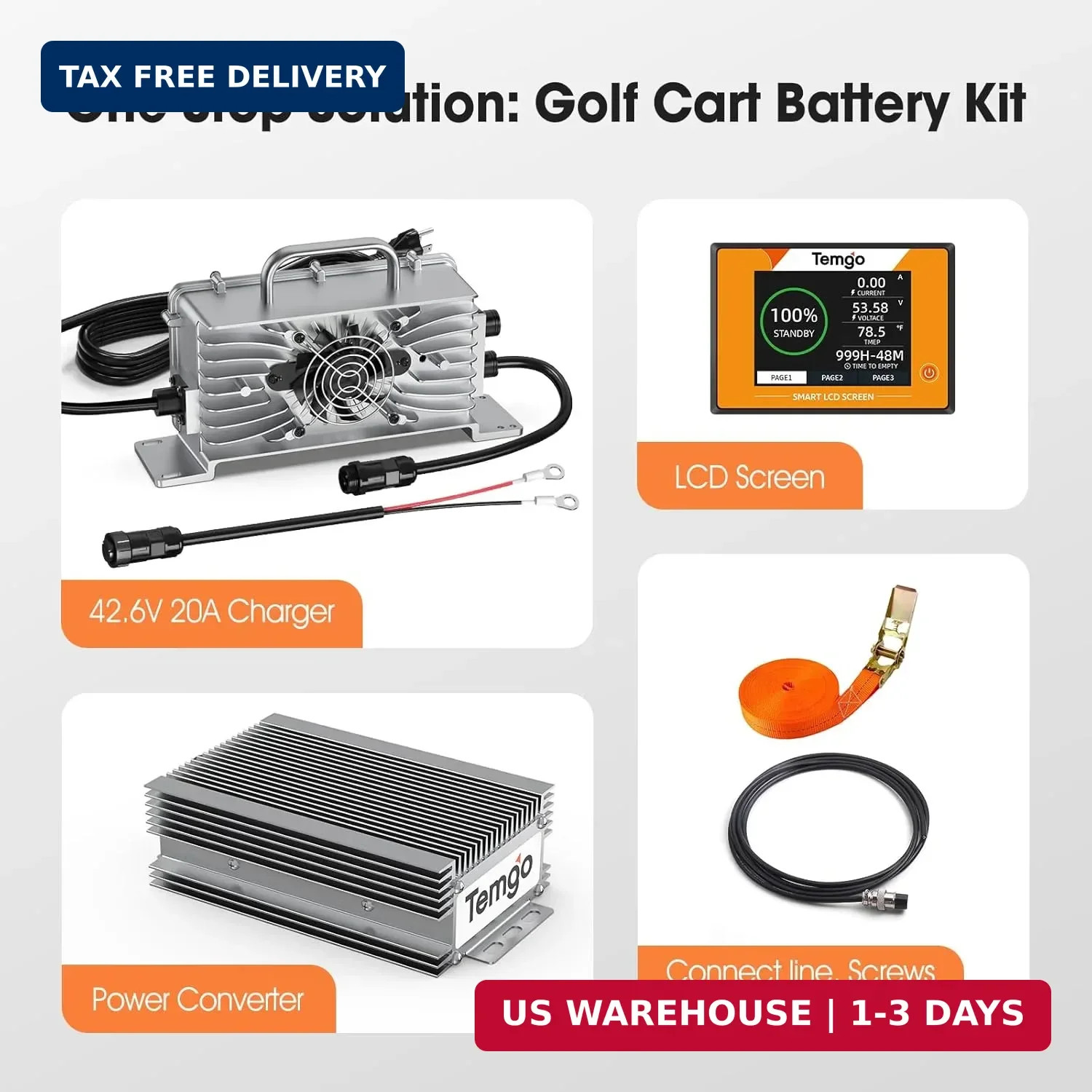 36V (38.4V) 100Ah LiFePO4 Lithium Golf Cart Battery, Built-in 200A BMS, Complete