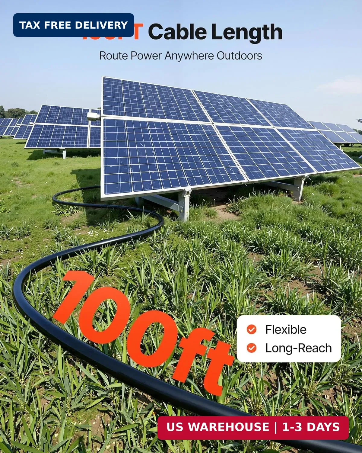 VEVOR Solar Panel Wire, 100 ft Black + 100 ft Red Kit, 10 AWG (6 mm²) Solar Pane