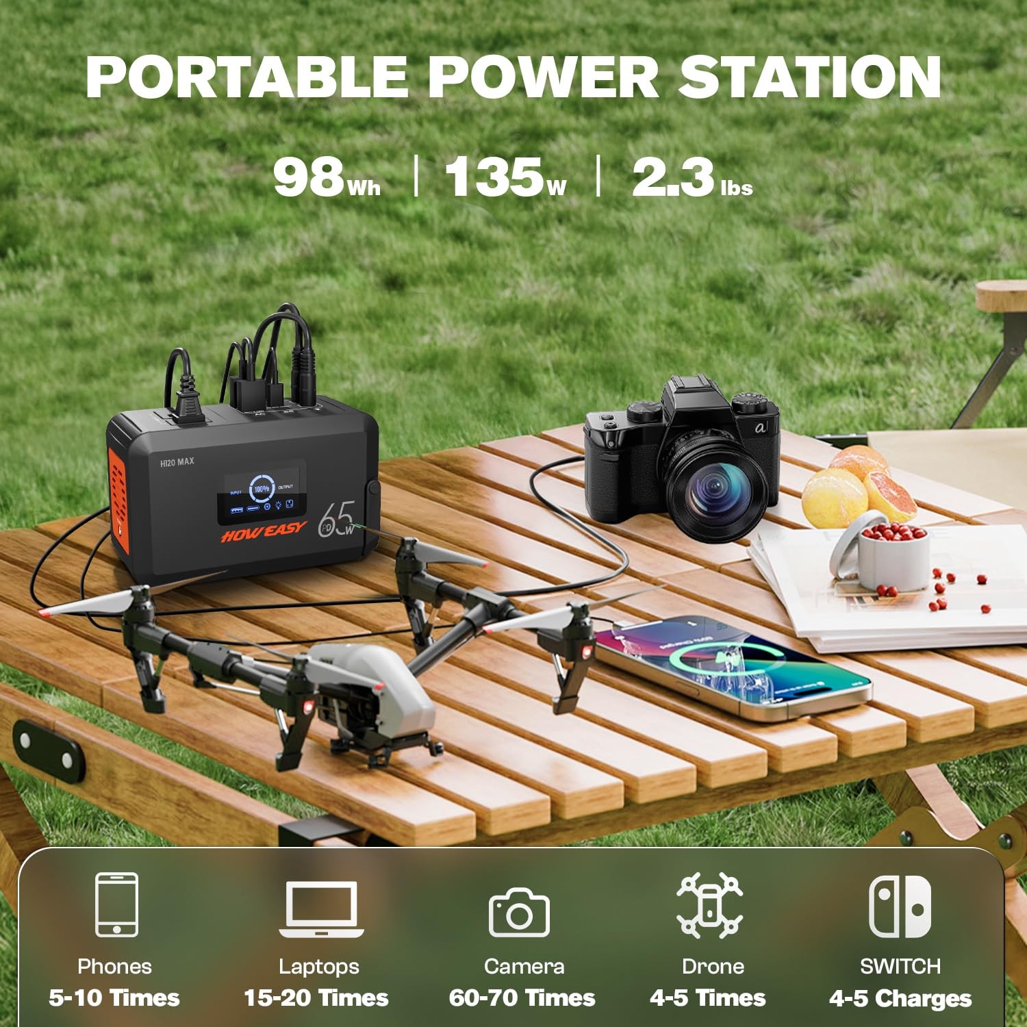 HOWEASY Portable Power Station 135W 270W Peak Solar Generator